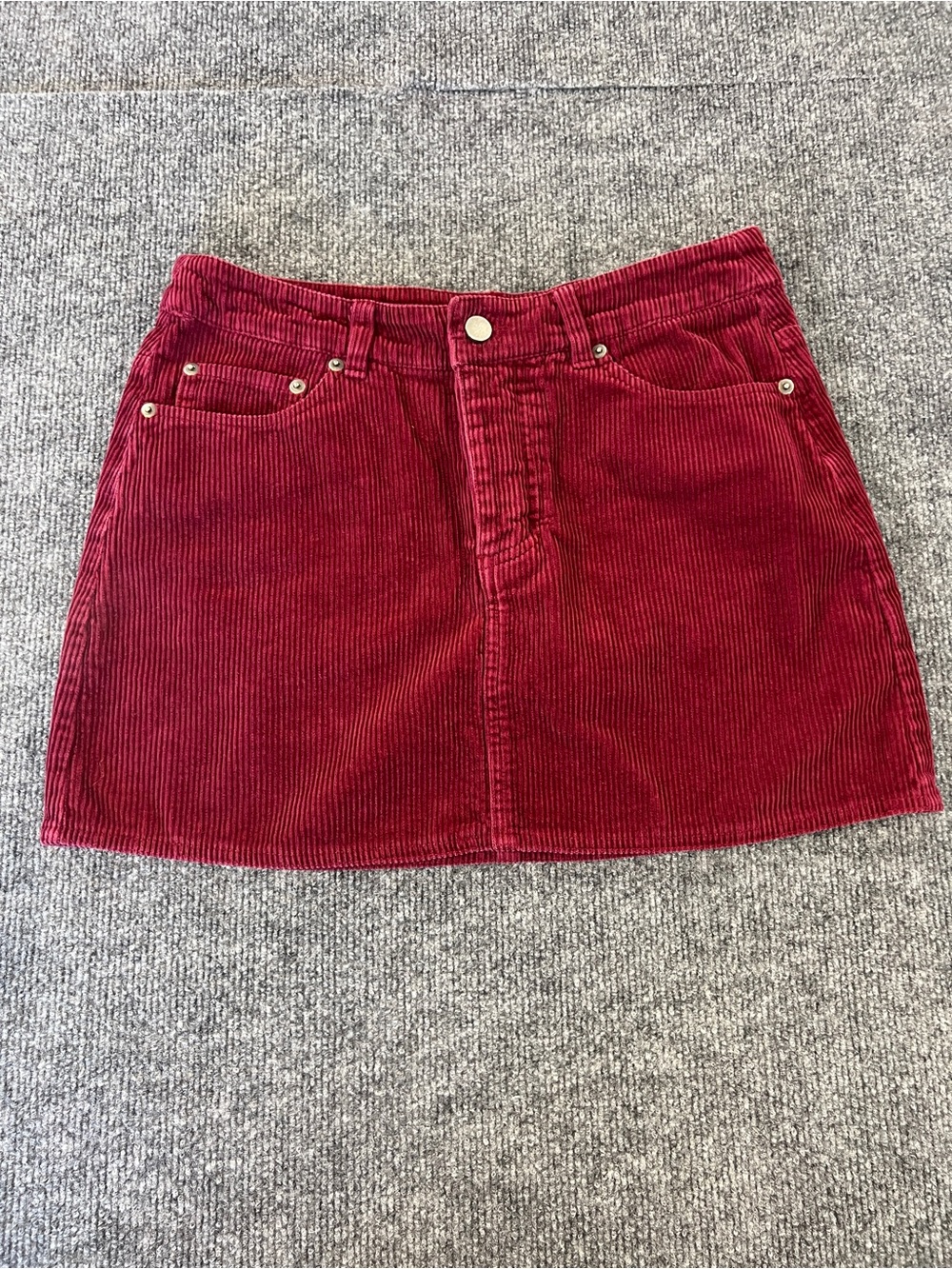 ASOS Burgundy Corduroy Mini Skirt Y2K 90s Retro High Rise US 6 100% Cotton